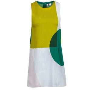 MOTH Anthropologie Green Yellow Retro Mod Sleeveless Colorblock Mini Dress Small